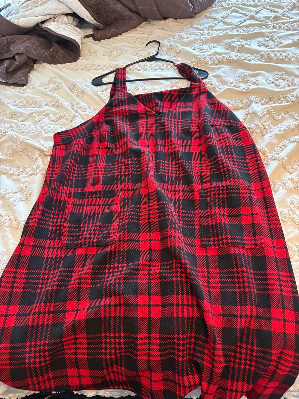 SHEIN Red and Black Plaid Sleeveless Dress